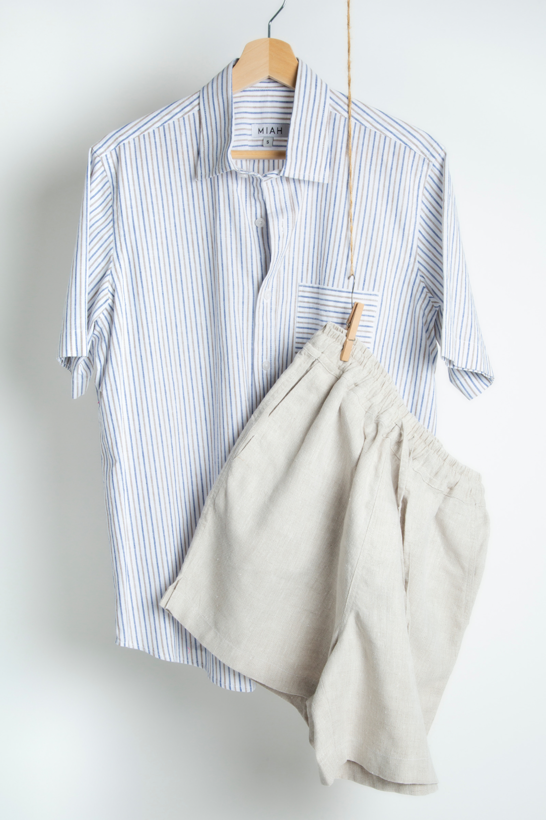 SHORTY SHIRT - Blue Beige Stripe