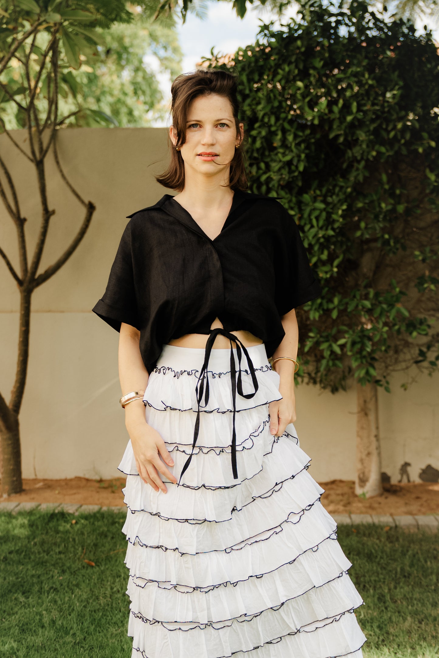 FRILL TIERED SKIRT - Black/Rainbow Ikat *Limited Edition