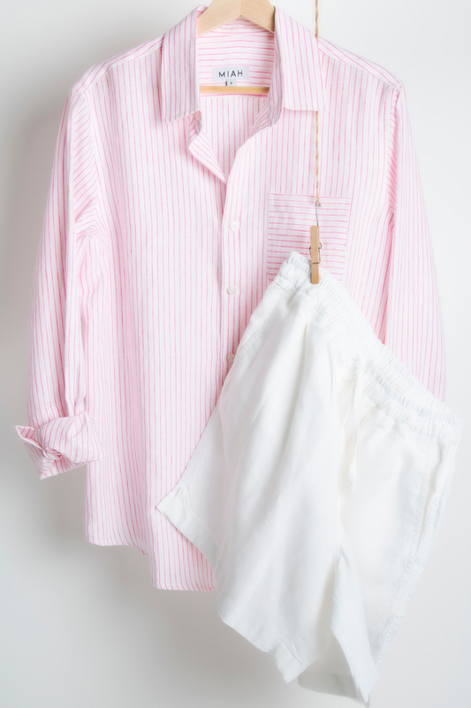 THE LINEN SHIRT - Pink Stripe