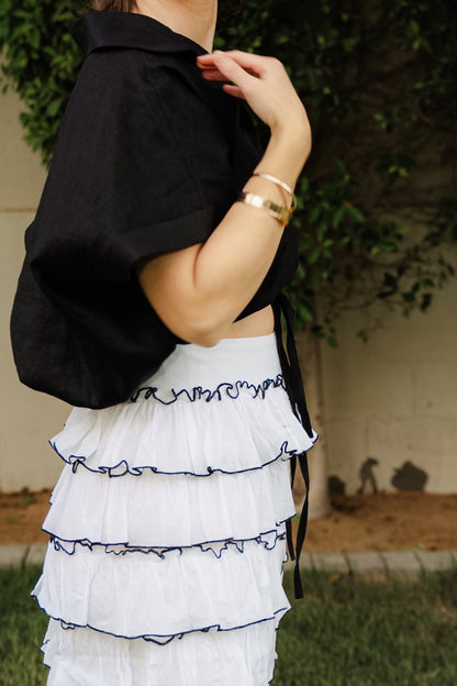 FRILL TIERED SKIRT - Black/Rainbow Ikat *Limited Edition