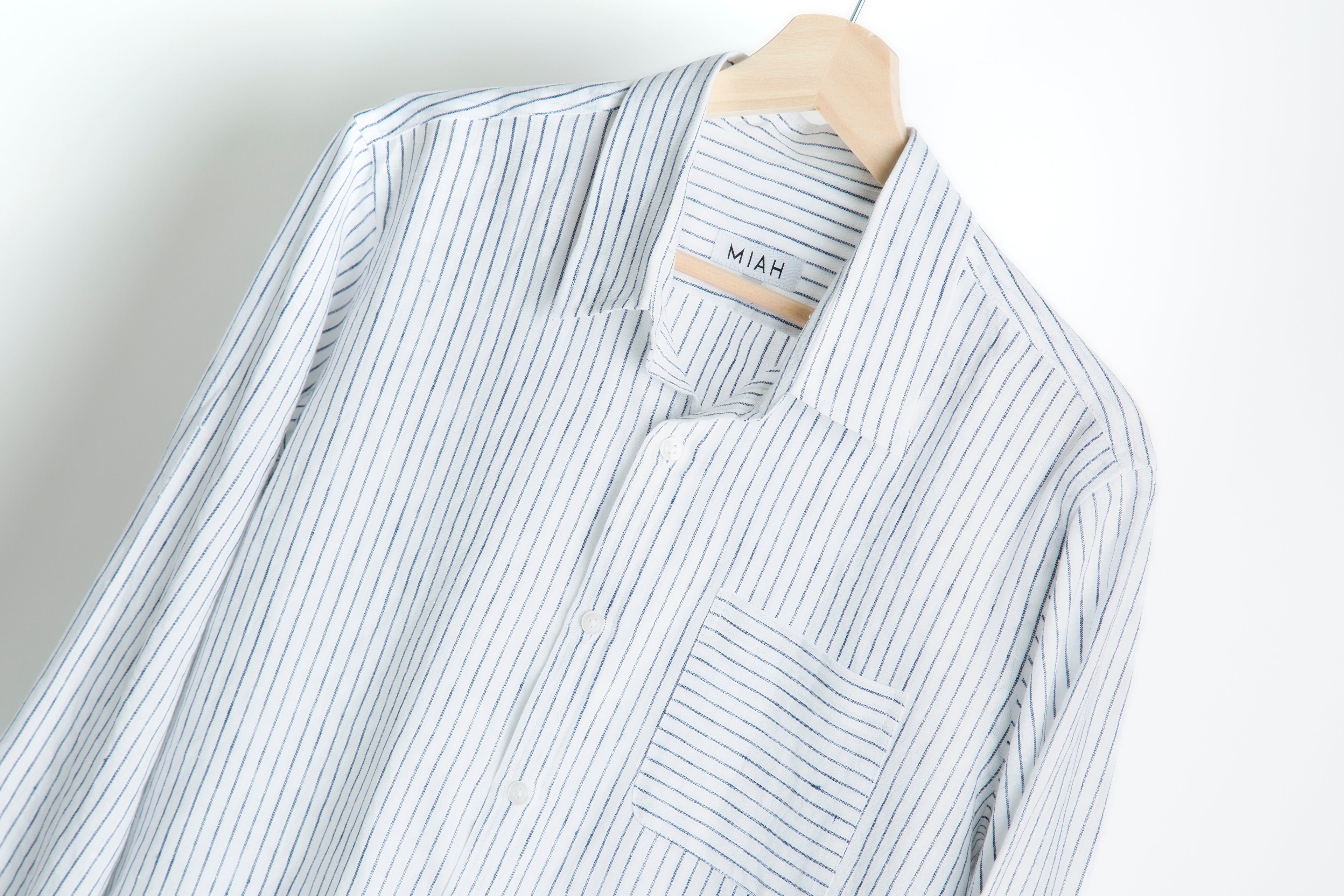 Linen Shirt - Navy & White Stripe