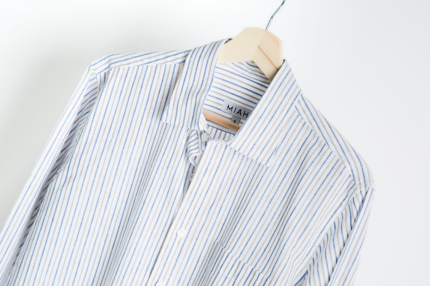 THE LINEN SHIRT - Blue Beige Stripe